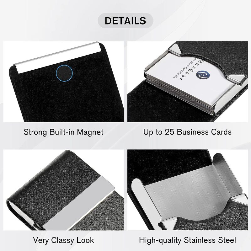 磁気バックル付きPUレザー名刺ホルダー、スリムなポケット名カードホルダー、ステンレス鋼のクレジットカードケース、ファッション