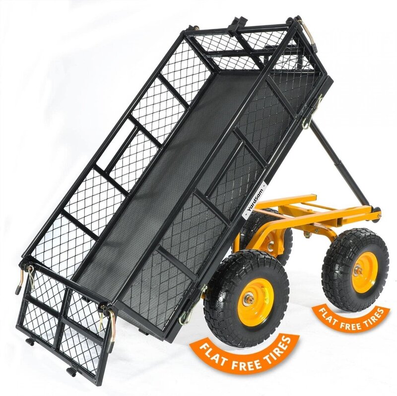 Dump Garden Carts, 400 Lbs Heavy Duty Utility Garden Wagons, Garden Cart Wagon with Removable Sides, Pullable Handle Black