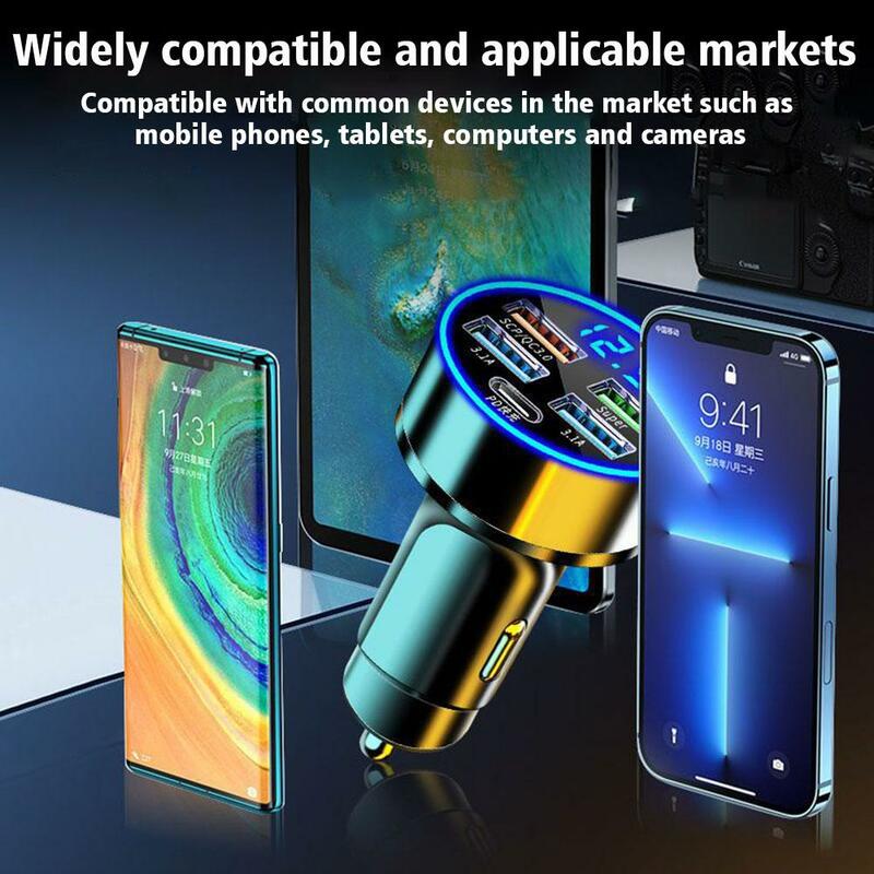 Pengisi daya mobil USB 4 Port, adaptor pengisian daya Cepat Tipe C PD 250W untuk Huawei OPPO Oneplus iPhone 14 Pro Max 13 12 11 Mini XS