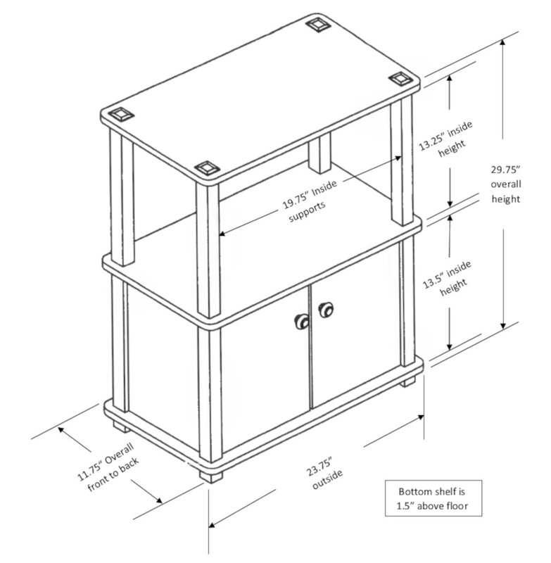 Self-Standing Floor Shelf para Assembly, Lower 2-Door Cabinet Section, Woodgrain Finish, sem ferramentas necessárias, 3 Prateleiras