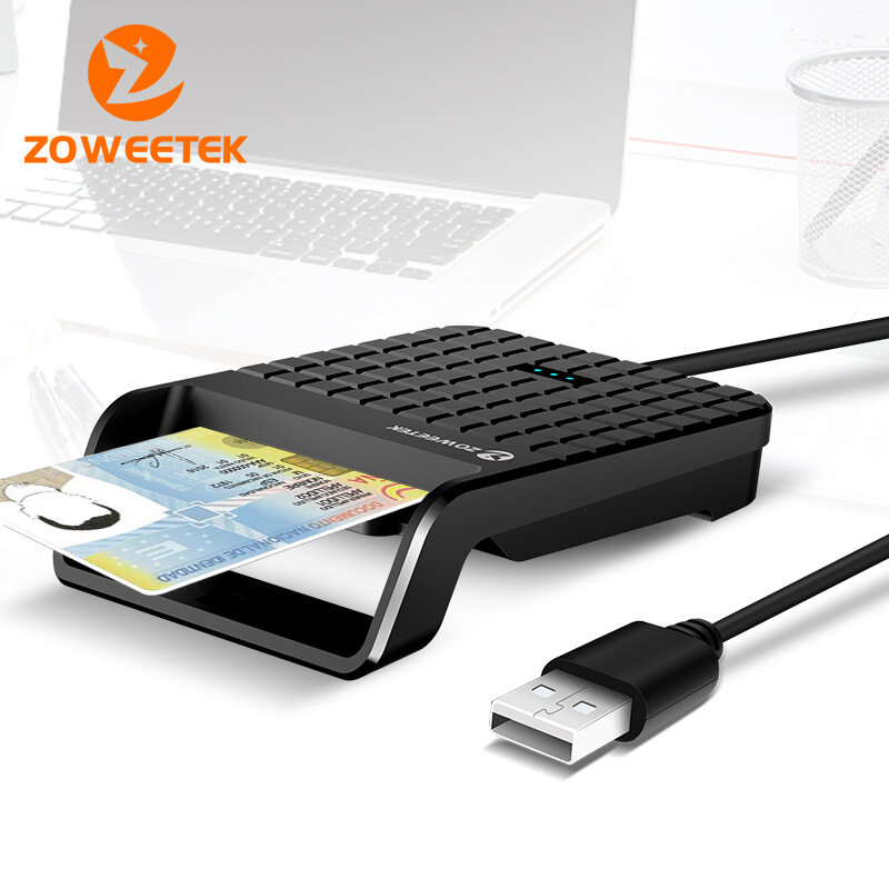 Original Zoweetek USB ID Card Reader for EMV Bank DNI CAC Chip Smart Card Reader