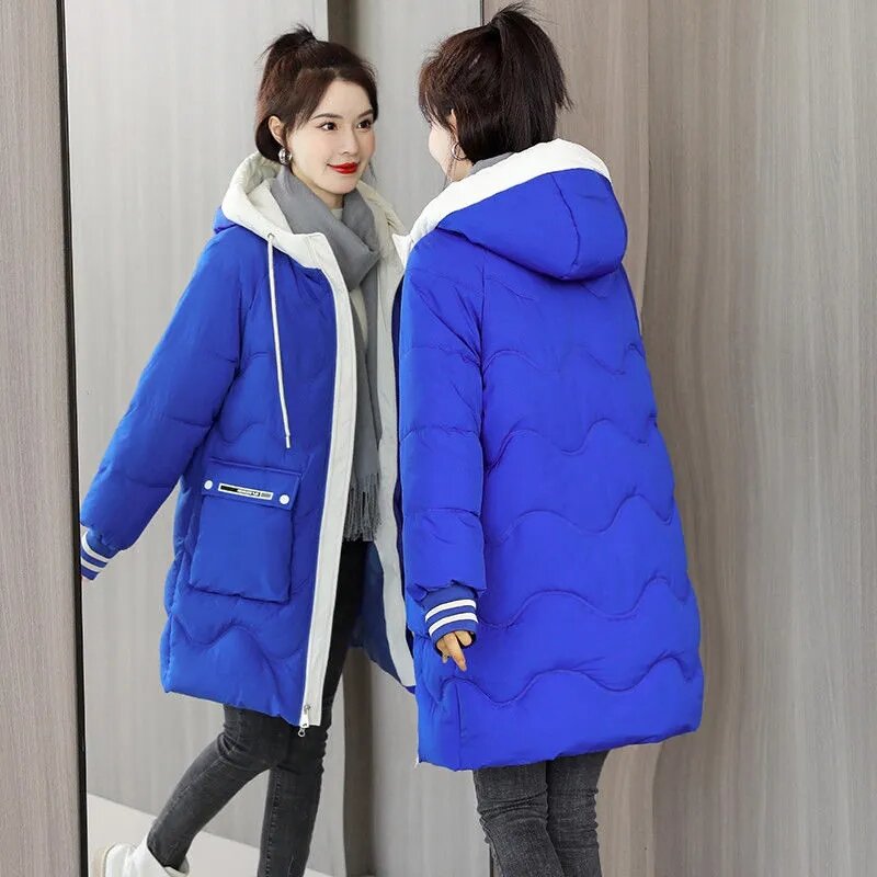 Dames Winter Donzen Gewatteerde Jas 2023 Nieuwe Vrouwen Warme Dikke Katoenen Jas Koreaanse Losse Capuchon Parka 'S Dames Outwear Winterjas