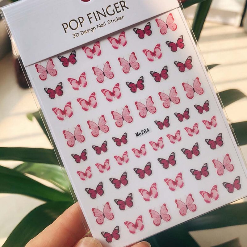 Autocollants 3D papillons colorés de printemps pour Nail Art, adhésifs pour décoration des ongles, curseur, rose, bleu