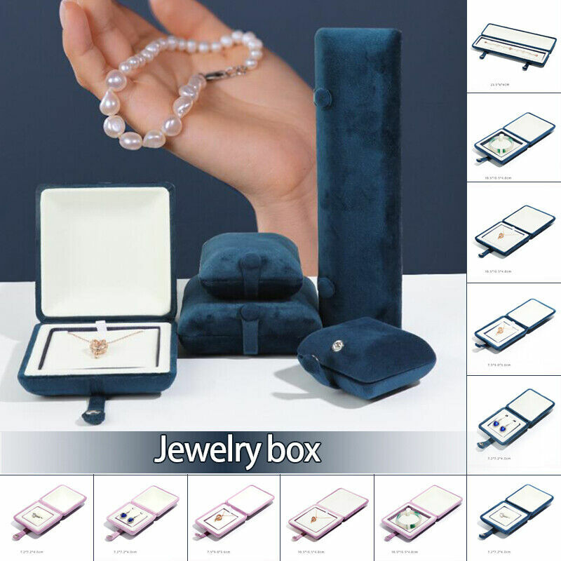 Kotak penyimpanan perhiasan beludru kancing gesper mutiara, kalung anting-anting, koleksi kemasan perlengkapan pernikahan hadiah baru
