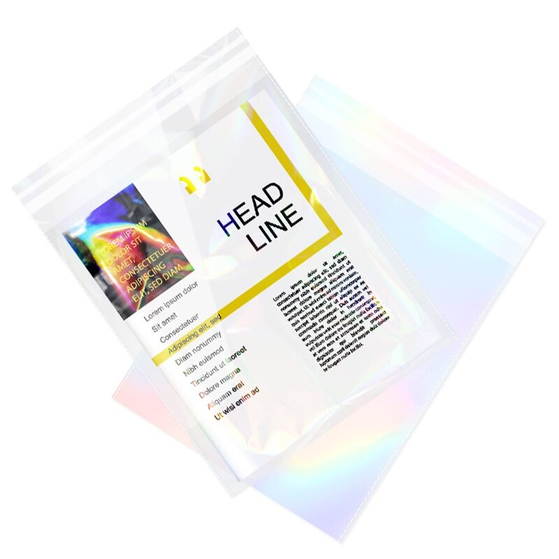 Customized product、Custom Iridescent Holographic Resealable Self Seal Food Clothes Plastic Cello Packaging Cellophane Bags