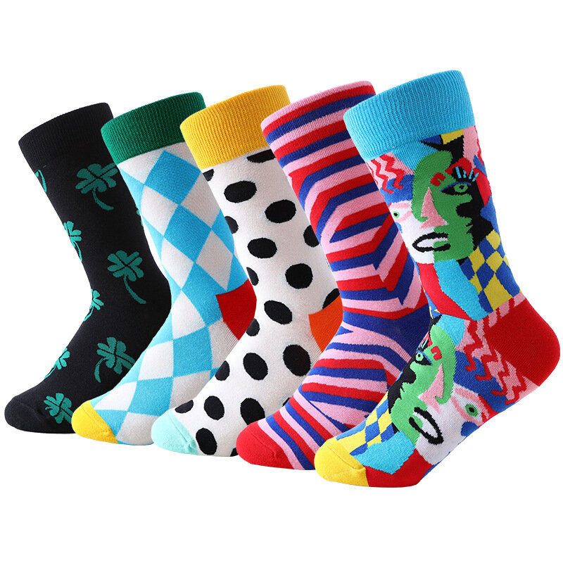 Новые женские жаккардовые разноцветные женские хлопковые носки