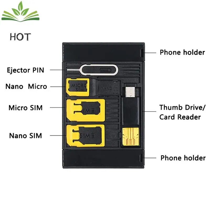 Kit adaptador de cartão SIM para iphone, huawei, xiaomi, tamanho fino, com leitor de cartão tf e bandeja de cartão sim, ejetar pino