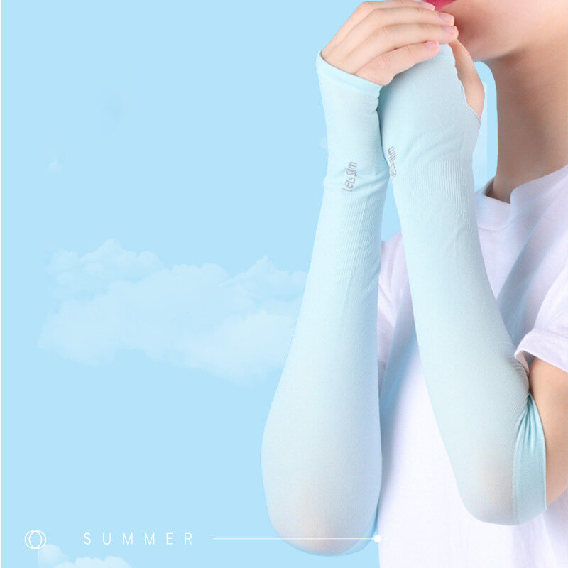 Sarung tangan UV matahari Pria Wanita, penutup lengan bersepeda tanpa jari keren sutra es musim panas lengan elastis mengemudi lengan Anti terbakar