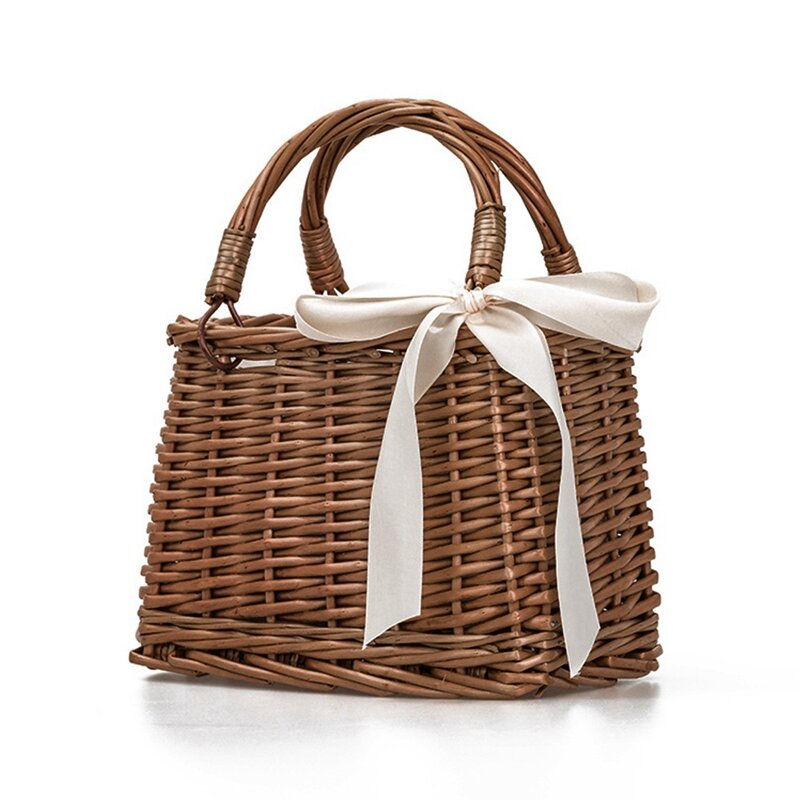 Asds-Rattan gewebte Tasche Retro-Stil Tasche Handtasche Strand tasche Aufbewahrung skorb Lunchbox Tasche