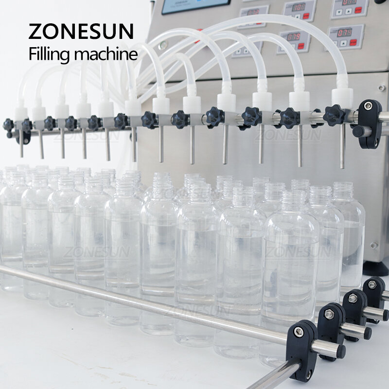 ZONESUN Liquid FillingMachine ZS-DPYT12P półautomatyczne 12 dysz sok butelka na wodę i mleko wypełniacz produkcja kosmetyków