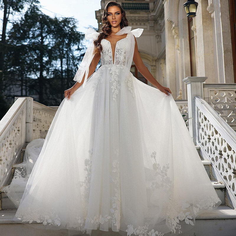 Elegant 2023 A-Line Wedding Dresses Sweetheart Appliques Tulle Bridal Dress Princess Customize To Measures Robe De Mariee Civil