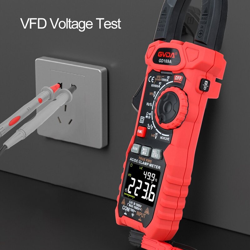 GVDA-Digital Clamp Meter, AC DC Multímetro, Ampere Capacitância, Tester Tensão, Amperímetro Inrush, True RMS, VFD, 1000A, 1000V
