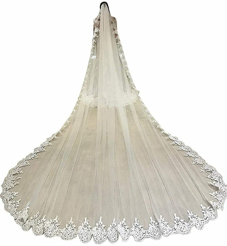 Velo de novia blanco marfil con apliques de encaje, accesorios de boda, catedral, 1 nivel, 4 metros de largo