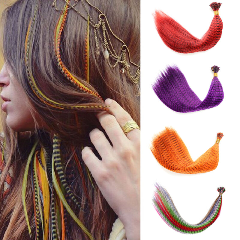 WIGSIN-plumas postizas sintéticas, extensión de cabello con Clip, postizo colorido DIY para niñas hermosas, moda