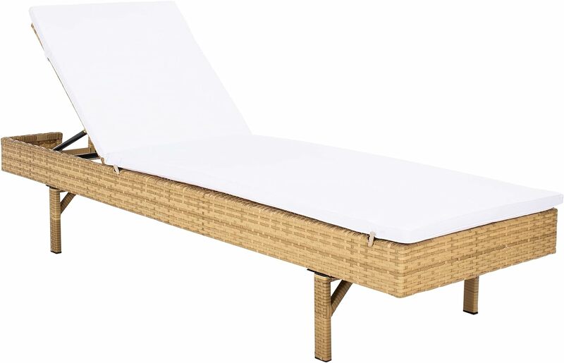 SAFAVIEH-Cámara de colección para exteriores, sillón de mimbre marrón Natural/blanco, cojín ajustable, negro/Beige (PAT7501D)