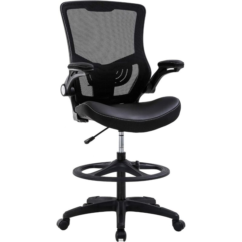 Silla ergonómica de oficina alta, sillón de escritorio de pie con brazos abatibles, reposapiés, soporte trasero, malla de altura ajustable