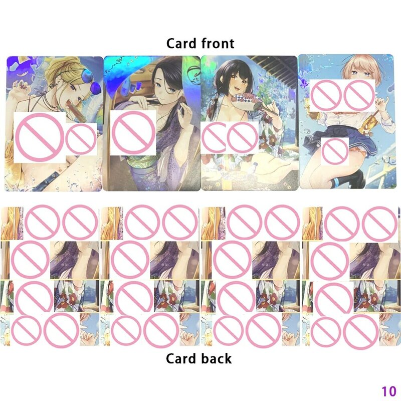 Anime Sexy Nude Card, Kawaii Kimono Girl, Big Chested Cartão de Coleção Beleza, Refrativo Flash Cor, Otaku Presentes, 63x88mm, 4Pcs por Conjunto
