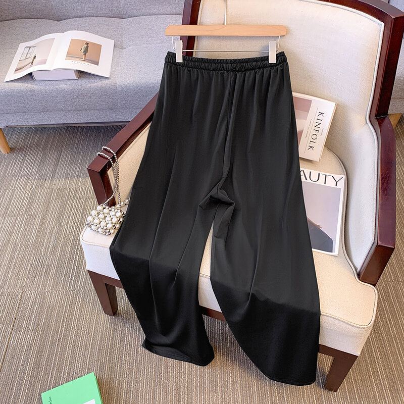 Plus size women's summer casual pants polyester fabric loose comfortable cool pendant straight leg pants 2024 new simple