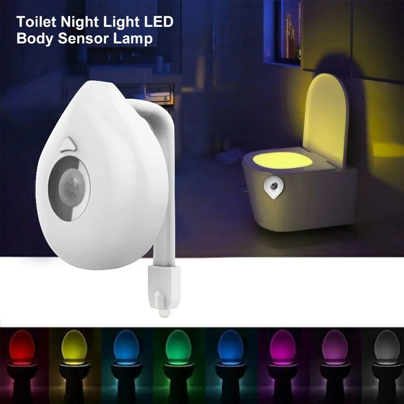 PIR Sensor gerak Toilet pintar 8 warna, lampu malam tahan air untuk mangkuk Toilet, lampu kamar mandi