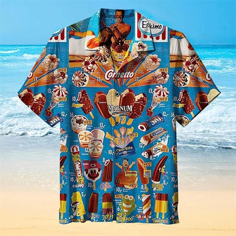 Homens soltos e respiráveis camisas de gelo estampa 3D, tops de festa na praia, manga curta, moda legal, verão, mais novo