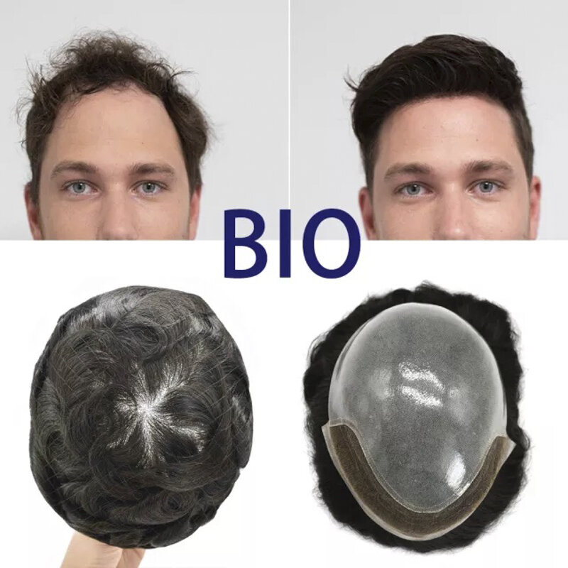 Men Toupee Pu Skin 0.03mm-0.04mm Men's Capilar Prothesis V Loop Peruca Homem 100% Cabelo Humano Sistema de Substituição Hairpieces Peruca Masculina