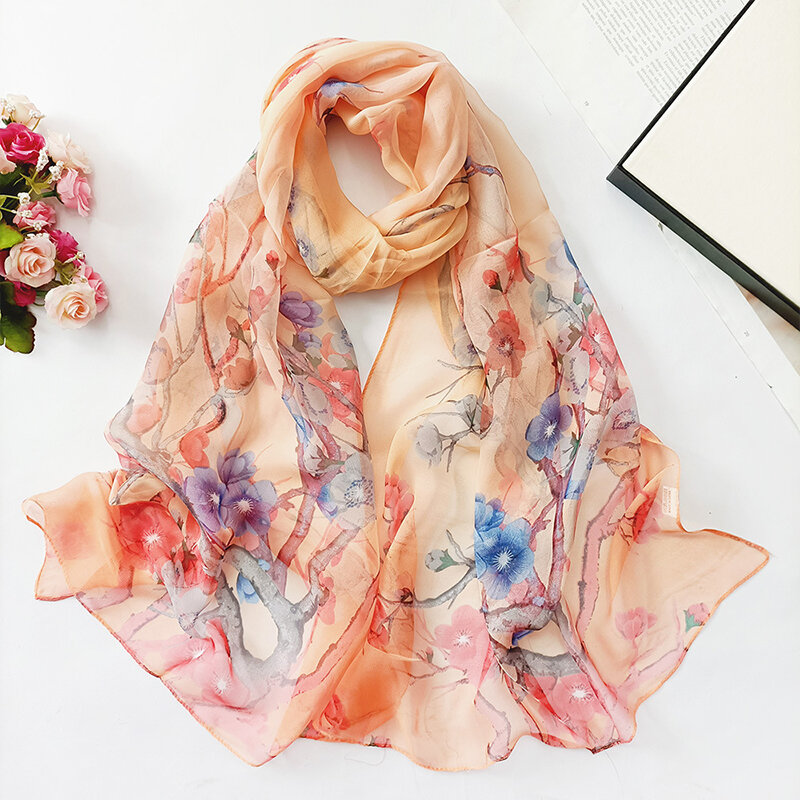 2022 New Fashion Summer Women Floral Print scarf Women Luxury Beach Silk Scarf Shawls Female Foulard Long Wraps Sunscreen Hijab