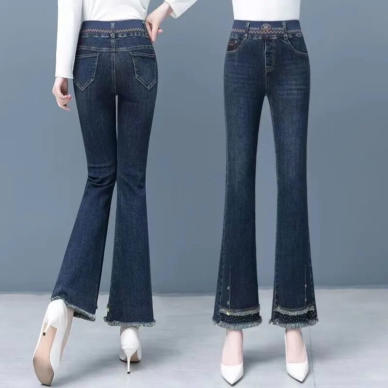 Magere Elastische Hoge Taille Flare Jeans Vrouwen Casual Vintage Oversized Denim Broek Koreaanse Design Streetwear Stretch Kot Pantolon