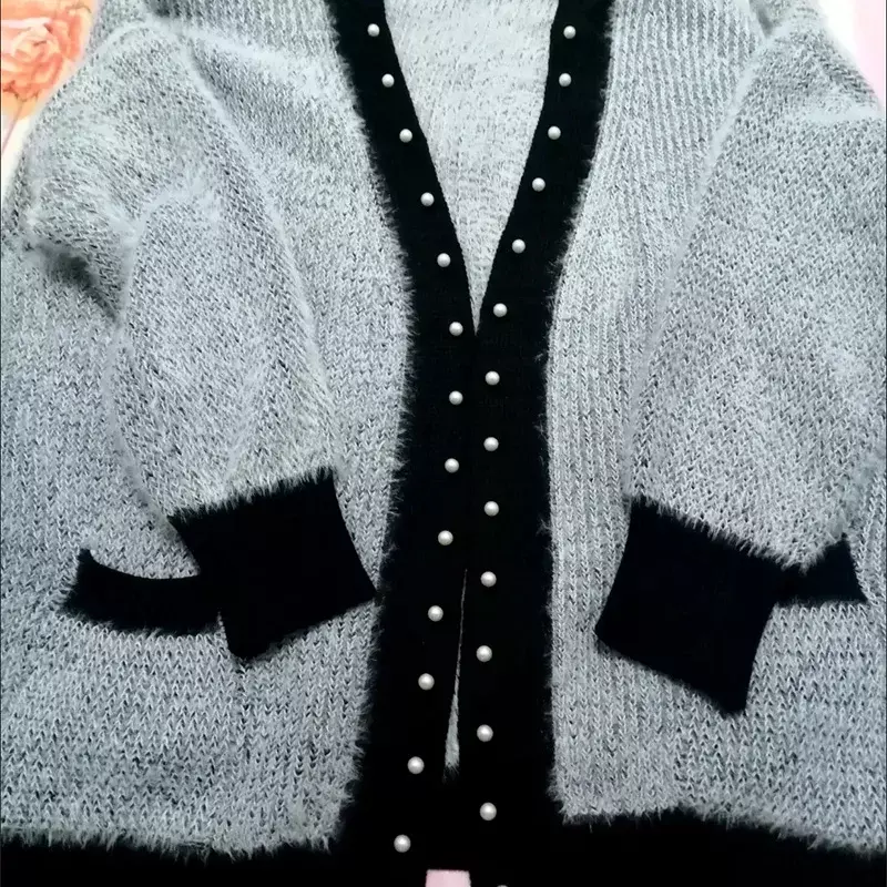 Женский Теплый кардиган с бисером, модный Свободный вязаный свитер в Корейском стиле, Повседневная Мягкая уличная одежда для осени и зимы
