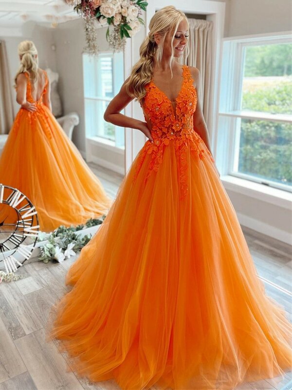 Оранжевое Тюлевое вечернее платье, официальное платье на выпускной, ТРАПЕЦИЕВИДНОЕ платье знаменитости с многоярусными слоями, элегантное платье из искусственной кожи для женщин
