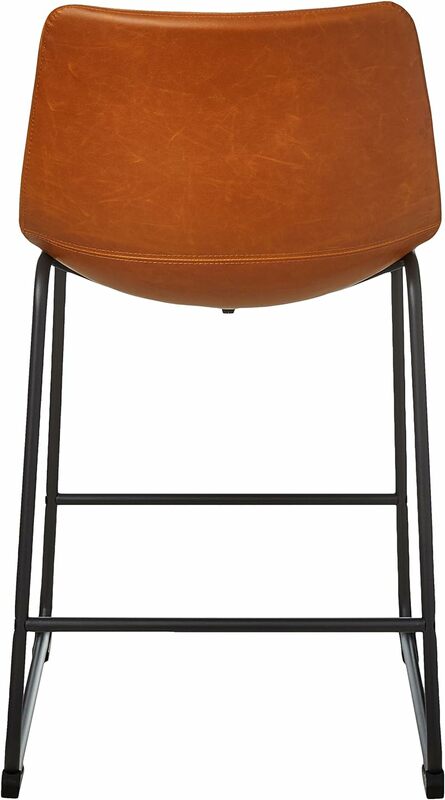 Douglas-Industrial falso couro cadeiras sem braços balcão, uísque marrom, conjunto de 2