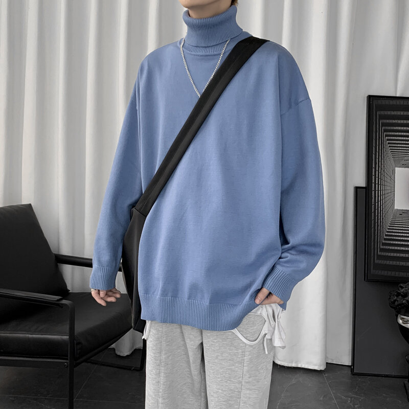 Pullovers masculino gola alta tricô ins pure color all-match ulzzang hip hop faculdade unissex roupas à moda japonês casual básico
