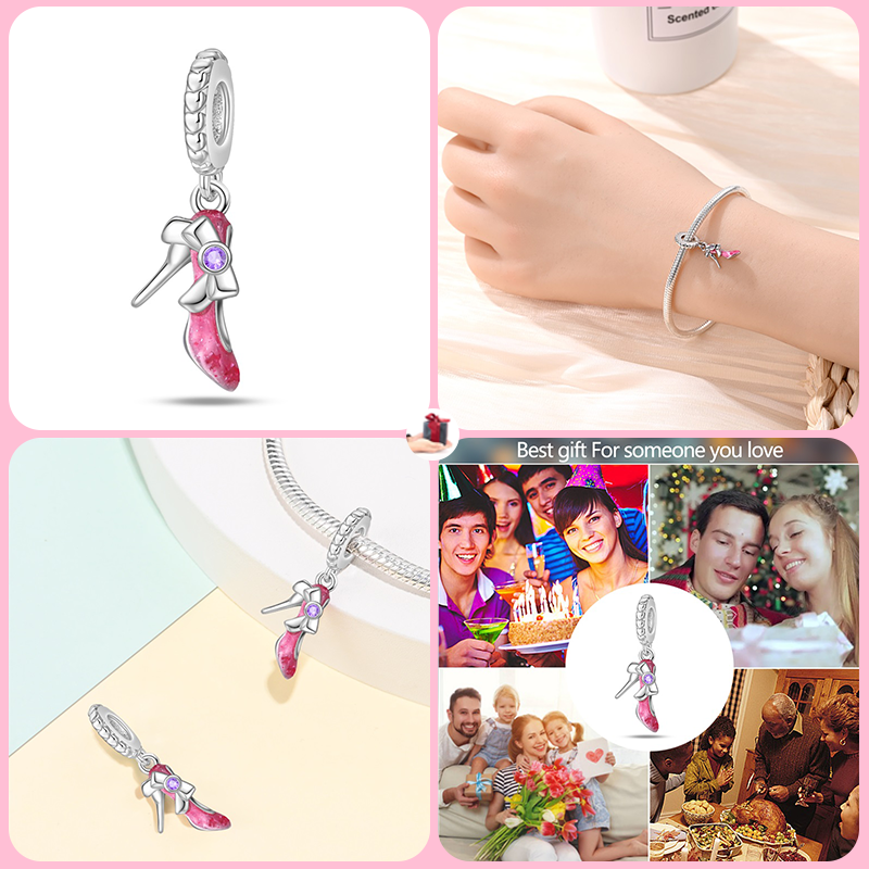 2024 Mode Sterling Silber Kristall Hausschuhe Barbie Serie Charm Perlen geeignet für Pandora Original Armband DIY Geschenk