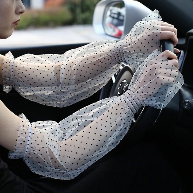 Nowy letni koronkowy krem przeciwsłoneczny rękaw lodowy dla kobiet Mesh rozkloszowana spódnica UV cienki oddychający luźny rękaw z długimi rękawami rękaw na ramię