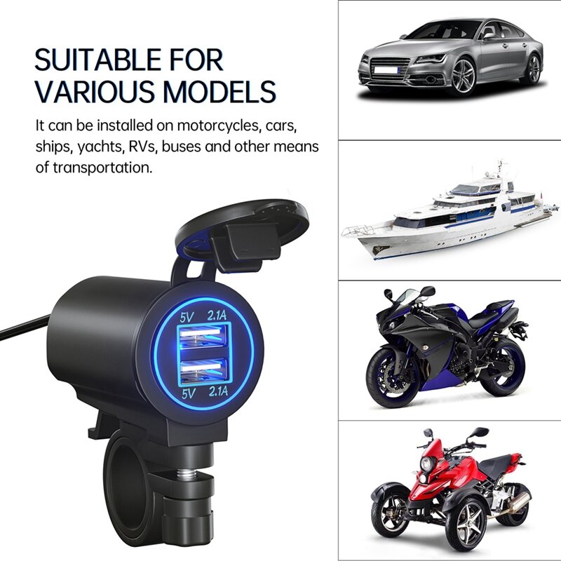 Motorcycle Charger Dual 2.1A USB Charge Voltmeter Phone Charger Waterproof Fast Power Adapter Socket Accessories