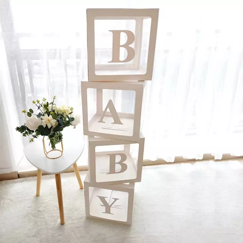 Cajas de globos para decoración de fiesta de primer cumpleaños, bloques de decoración con una letra, decoración para Baby Shower, niño y niña
