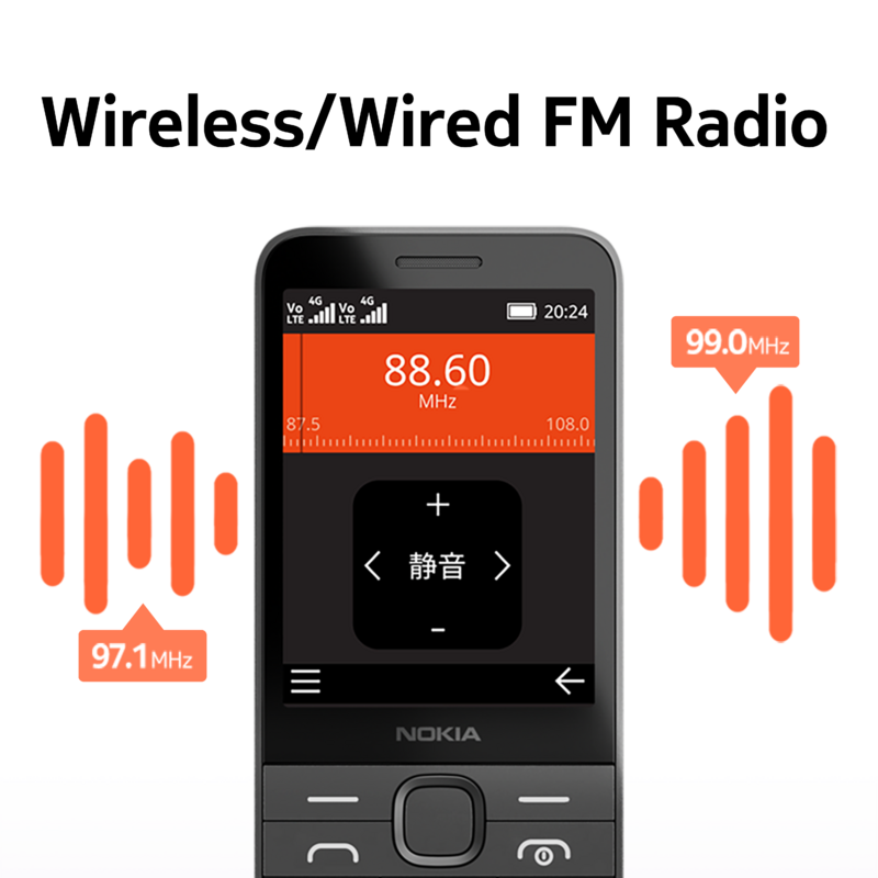 노키아 220 4G 피처폰, 블루투스 FM 라디오, 1450mAh 베터터리 듀얼 SIM 푸시 단추 휴대폰, C타입 포트, 2.8 인치