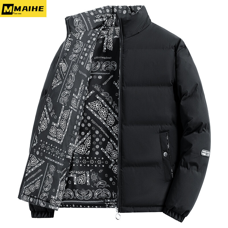 Down Cotton Jacket Men's Plus Size Trendy Casual Double-sided Stand Collar Couple's Coat Thickened Padded Men's Clothing Winter