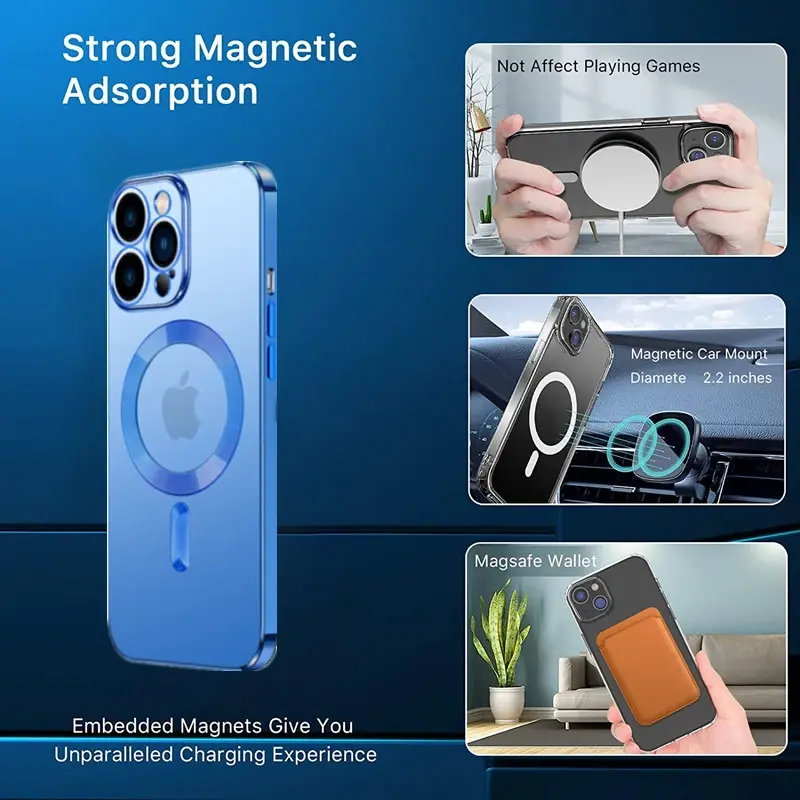 Coque Magnétique Transparente en Silicone Souple, Étui de Chargement Sans Fil Magsafe pour iPhone 15 14 13 12 11 Pro Max 14 Plus