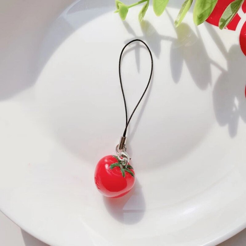 Simulation Tomato Keychain Unique Acrylic Tomato Strawberries Pendant Food Keyring Ornament for Phone/Keys/Bags/Wallet