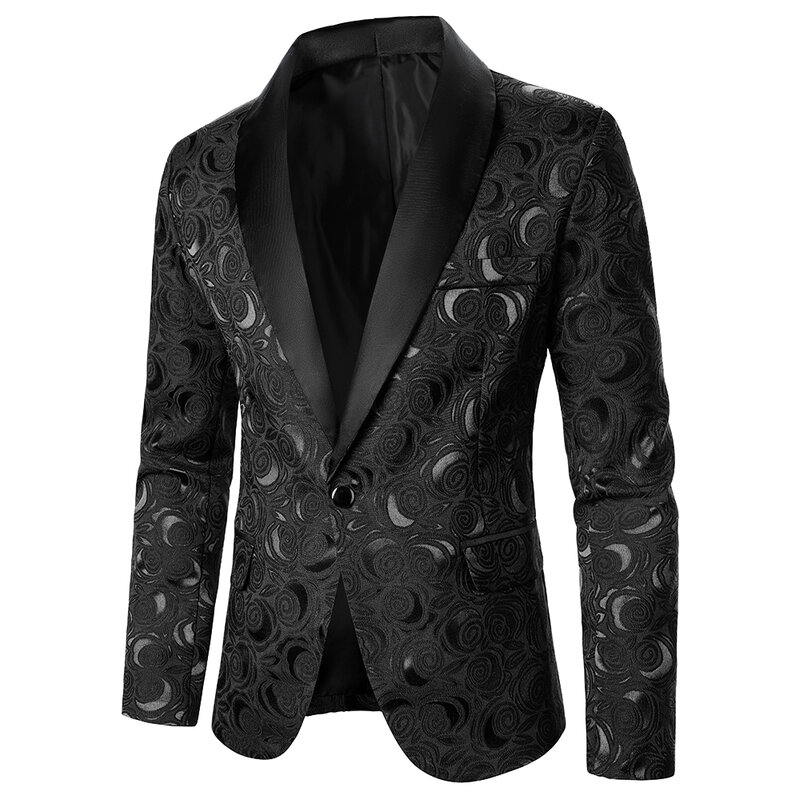 남자 정장 코트 로즈 패턴 밝은 자카드 원단 대비 색상 칼라 파티 럭셔리 디자인 인과 패션 슬림 핏 남성 블레이저