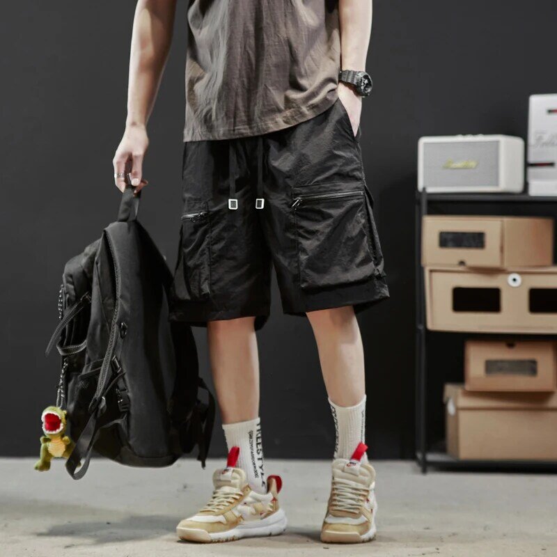 Calça de corrida solta masculina, calça de trabalho versátil, bolsos multifuncionais, monocromática, elegante, nova, verão