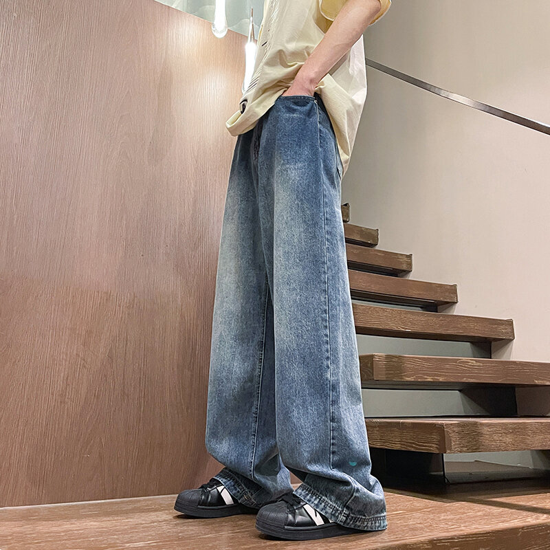 Jeansy z szerokimi nogawkami w stylu Vintage nowe luźne proste nogawki do dżinsów z szerokimi nogawkami menVintage nowe luźne proste nogawki dla mężczyzn