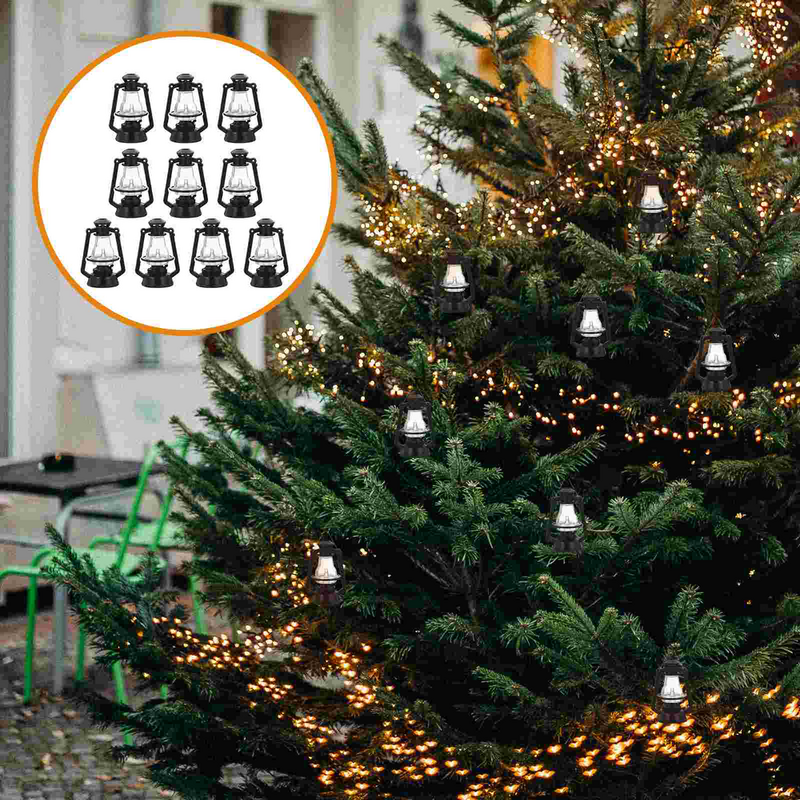 Retro Mini Kerosine Lantaarn Vintage Miniatuur Olielamp Kerstboom Hangende Ornamenten Micro Landschapsdecoratie