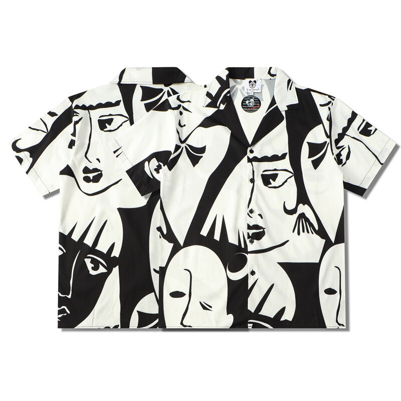 2023 Zomer Nieuwe Mannen Casual Abstracte Print Shirtliefhebbers Mode Korte Mouw Cool Dunne Losse Hawaiiaans Strand Harajuku Revers Shirts