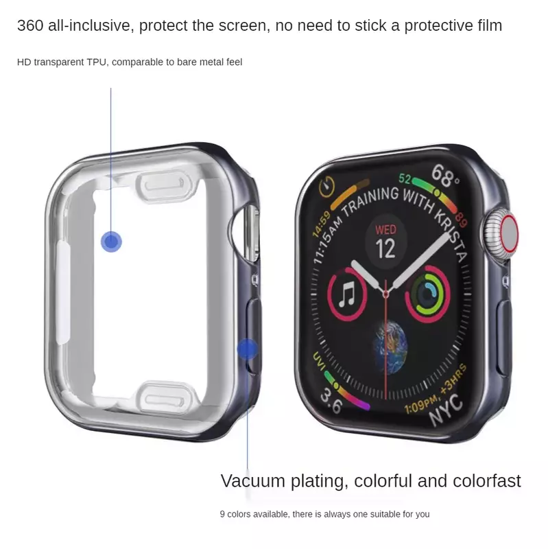 Cover Case for Apple Watch Series9 8 7 6 5 4 3 SE Silicone Clear Case Screen Protector for iWatch Ultra2 38 40 41mm 42 44 45mm