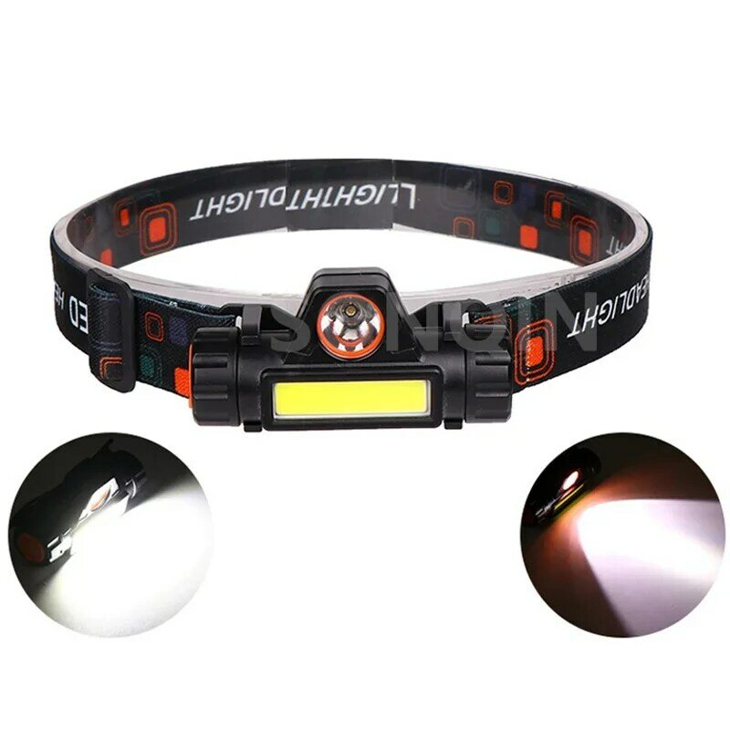 USB Rechargeable Headlamp Portable 2LED Headlight use 18650 Battery Torch Portable Working Light Fishing Camping Head Light