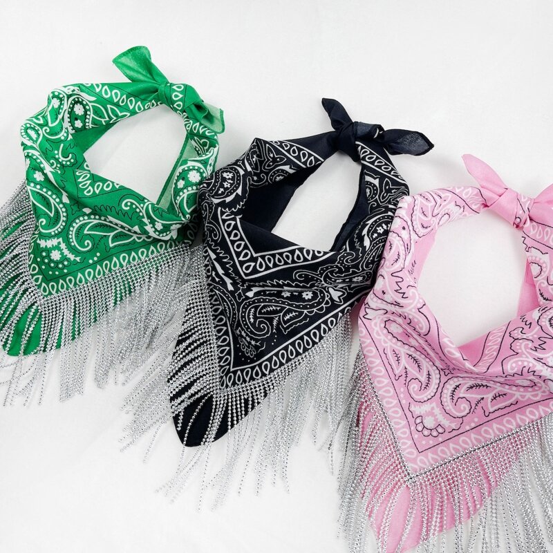 ที่ละเอียดอ่อนอเนกประสงค์ Bandanas กับ Silver Fringe Headscarf Embellished Bandana Turban สำหรับ Western Theme Party