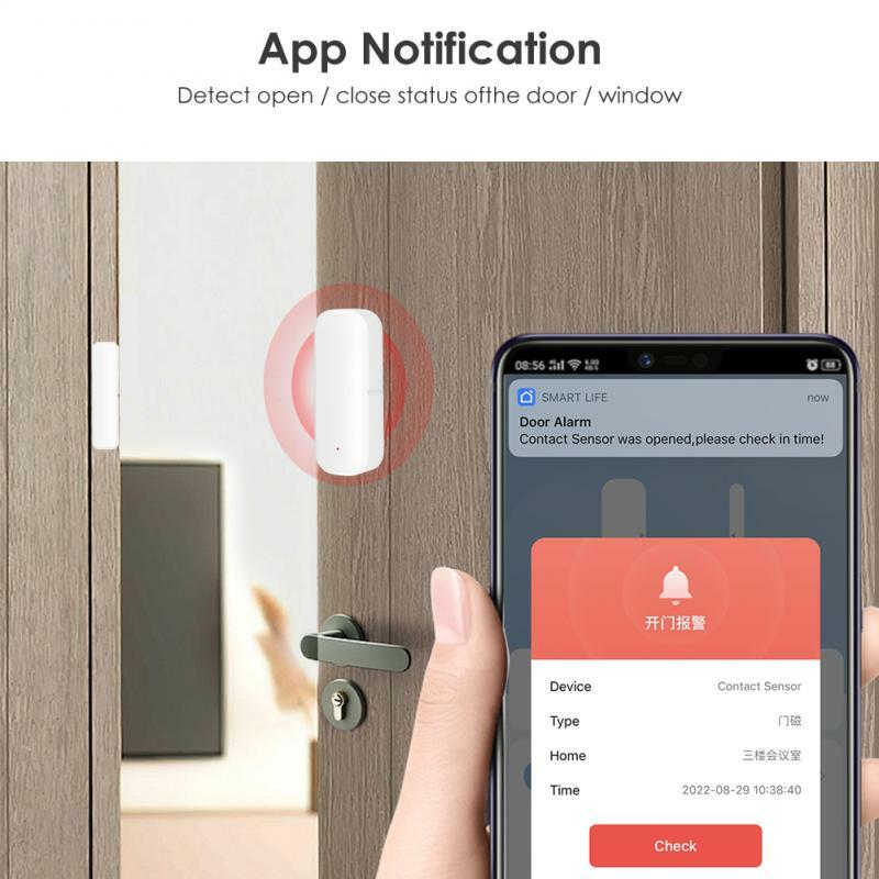 Tuya-Sensor de puerta inteligente con WiFi, detectores abiertos y cerrados, sistema de alarma de protección de seguridad para el hogar, Control por aplicación Smart Life