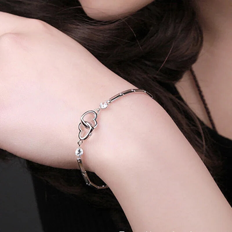 URMYLADY Charms 925 Sterling Silver Bracelets Bangles for Women Girl Valentine's Days Zircon Wedding Love Heart Jewelry