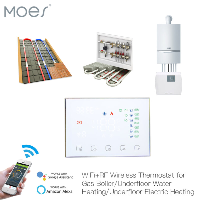 WiFi RF Thermostat Tuya สมาร์ทอุณหภูมิ Controller RF Receiver น้ำ/ไฟฟ้า/หม้อไอน้ำความร้อน Smart Life App Alexa google